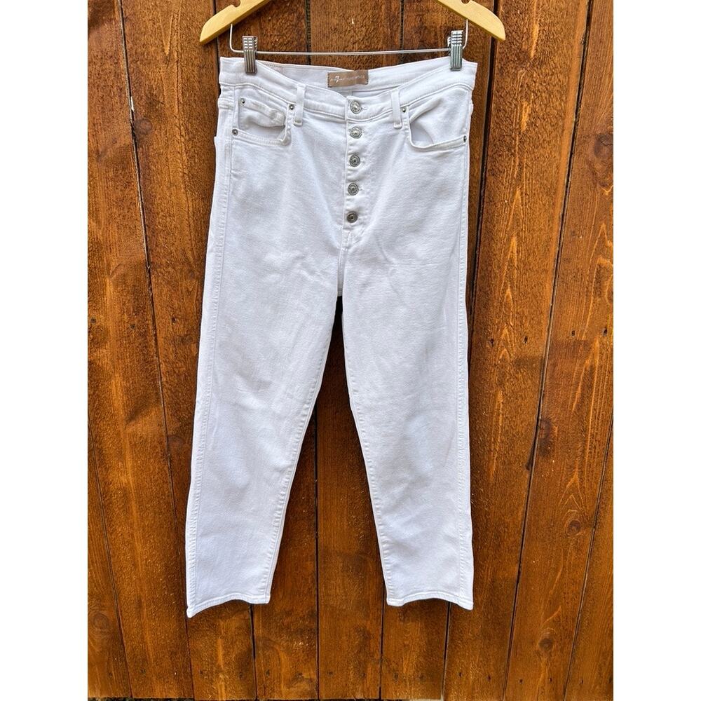 7 For All Mankind Luxe Vintage High-Waist Cropped Straight Jeans White 31 EUC